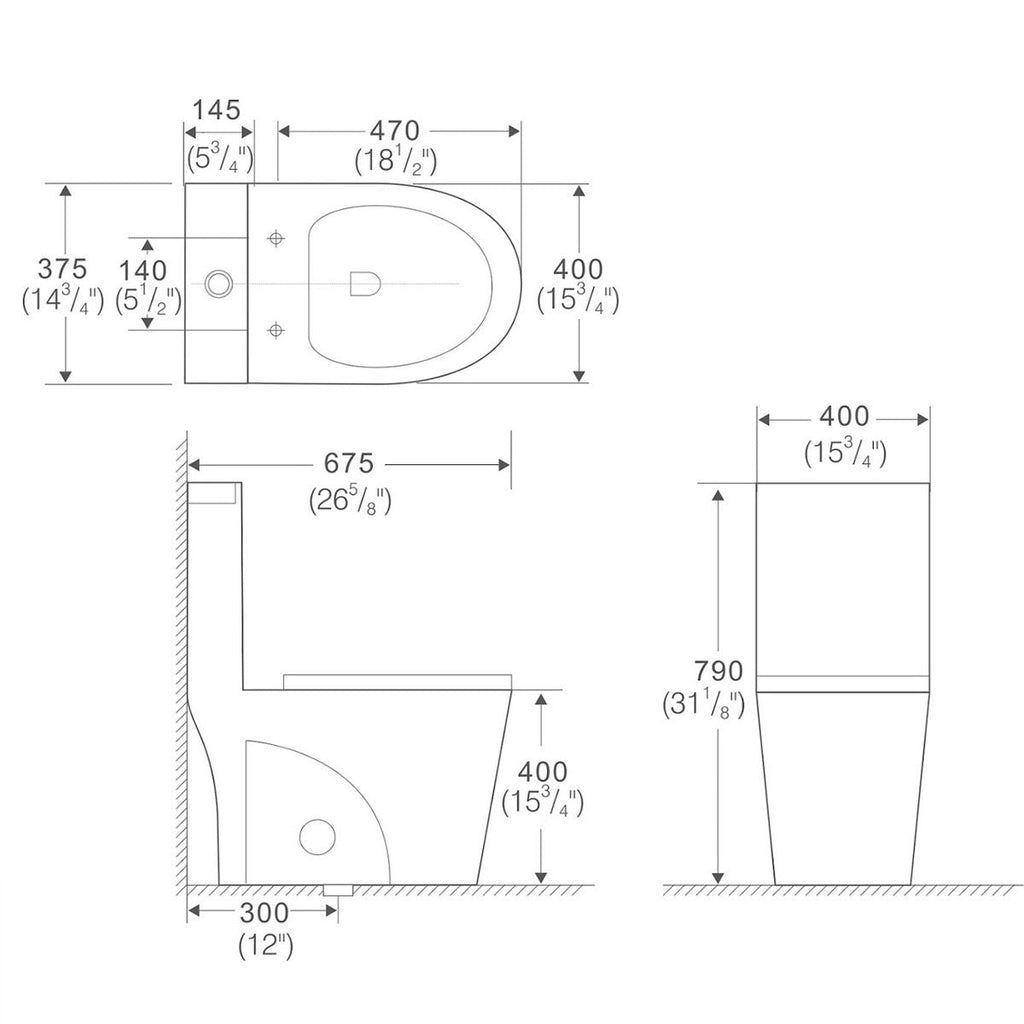 K-0382 toilet technical dimensions square